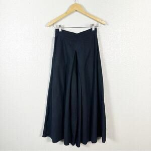 WHIT New York Womens Clemence Linen Wide Leg Crop Pant in Navy Blue Size 2